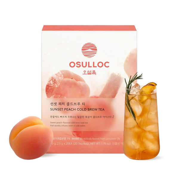 OSULLOC Sunset Peach Cold Brew Tea, Sweet peach flavored iced tea, Hydration