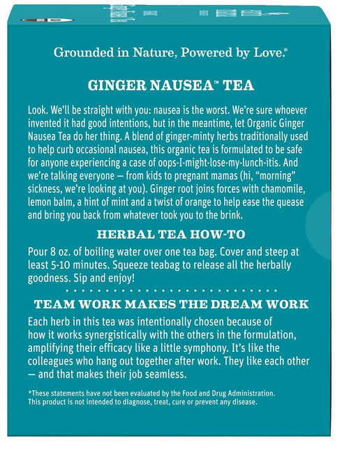 Earth Mama 16 (2-Pack) Organic Ginger Nausea Tea | Comforts Occasional Nausea + Morning Sickness, Teabags Per Box