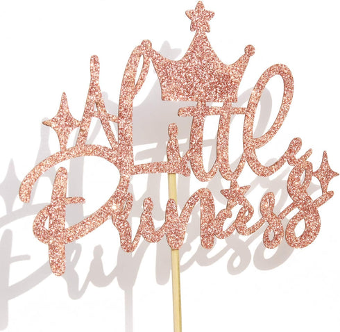A Little Princess Cake Topper - Happy Birthday Decor for Girls, Baby Shower/Gender Reveal, Rose Gold Glitter