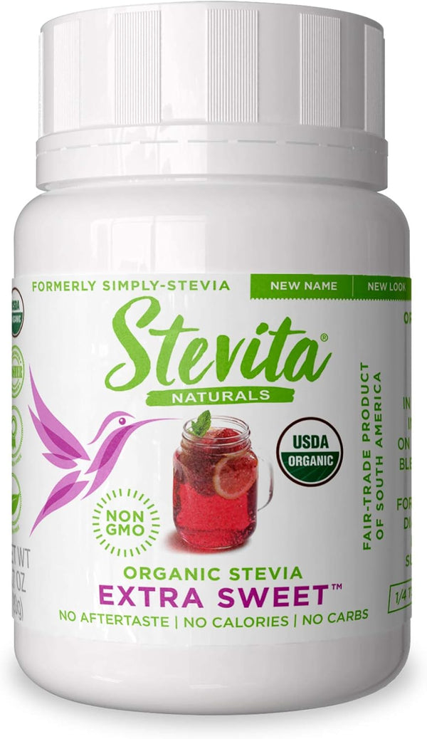 Stevita Organic Stevia Extra Sweet, 0.7 oz Powder - All-Natural, No Calorie Sweetener, 2000 Servings