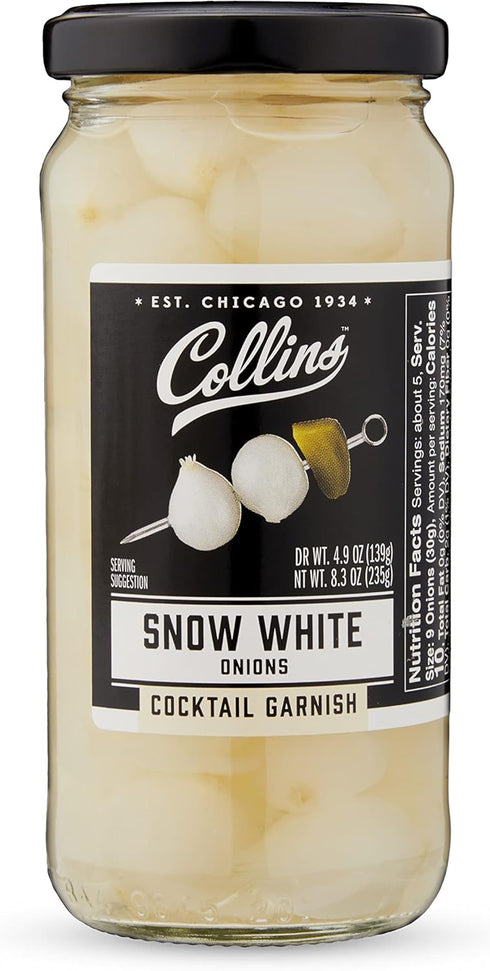 8.3 oz Collins Gourmet Snow White Cocktail Onion, Pickled Onion Jar for Cocktails, Bloody Mary Ingredients, Meat