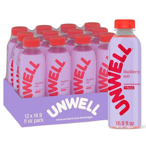 Unwell Hydration Electrolyte Drink For Rapid Hydration + Focus Blackberry Acai, 12