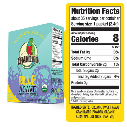 Chantico Organic Granulated Agave Powder, 35 Sachets Convenient Pack, Low Glycemic Sweetener for Tea, Coffee, Baking