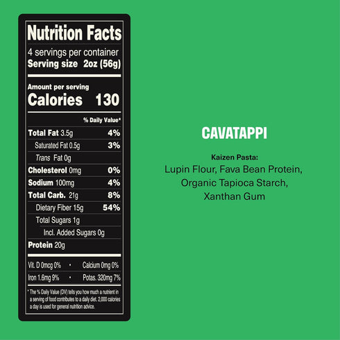 20g (6g 8 Pack 3 Kaizen Cavatappi Protein Pasta, Protein, Low Carb Net Carbs), Keto-Friendly, Gluten-Free, Plant-Based