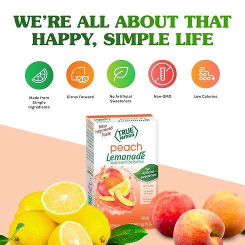 10ct (Pack 1) Packets True Lemon Peach Lemonade of - Drink Mix - No Artificial Sweeteners, Low Calorie - Powdered Drink
