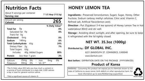 2.2 lb (35.3 oz) Damtuh Korean Honey Lemon Tea fl Lemon Marmalade Preserve for Hot or Iced Tea, Spread & Desserts