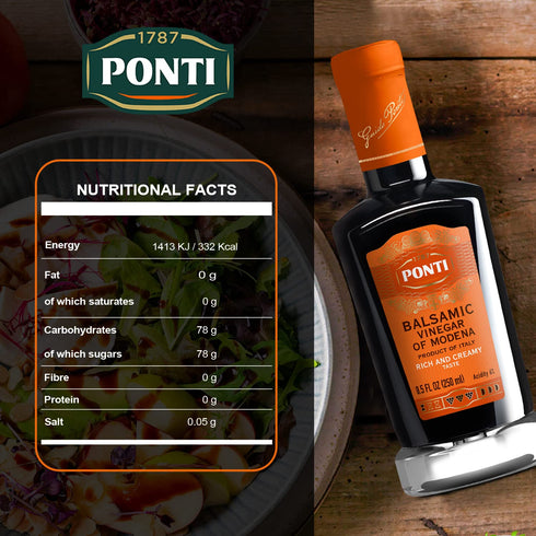 8.5Fl.Oz Ponti Rich & Creamy Balsamic Vinegar of Modena - Made for Rich Density and Lingering Flavor - Delizioso Paired