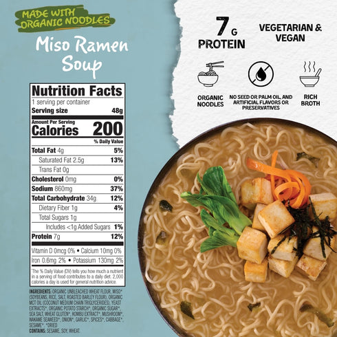 (Pack 6) 7g Mikes Mighty Good Vegan Miso Ramen Cup of Protein Instant Ramen Noodles Organic Steamed, Non-GMO - Canola