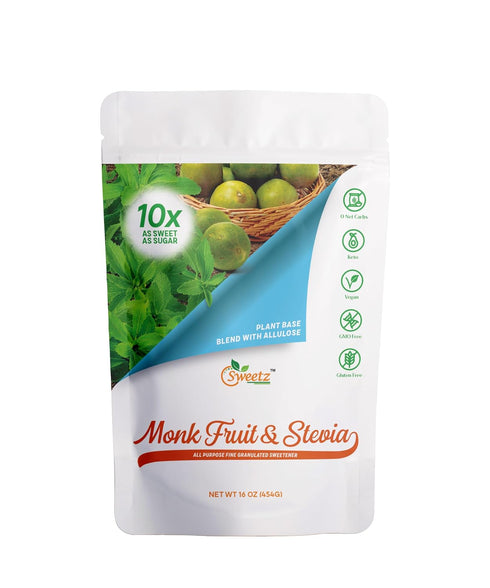 Monk FruitStevia & Allulose All Purpose Sweetener 10X Sugar Sweetness; Total Servings