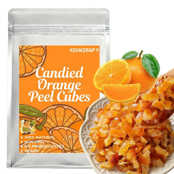 H2ONDBQF 10.58oz | Premium Candied Orange Peel Dices Sweet & Zesty Citrus Bits