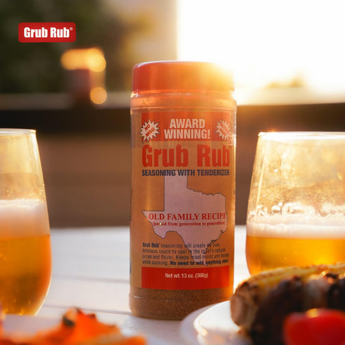 2 Pack 13 oz GRUB RUB BBQ Seasonings and Rubs, Bold Flavor for any cut Steak Seasoning, BBQ Blend Tenderizes Naturally