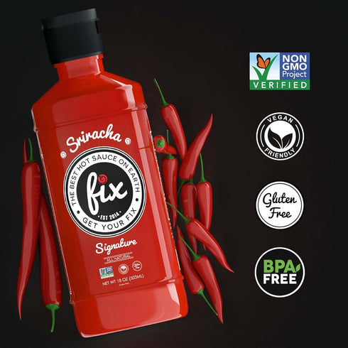 18 Oz Fix Hot Sauce, Sriracha Sauce - Sriracha Chili Sauce, Organic Red Chili Peppers, Spicy & Bold Flavor, Non-GMO