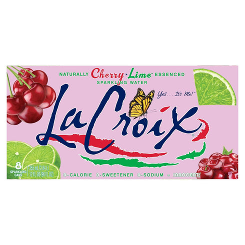 8-Pack La Croix Sparkling Water, Cherry Lime, Zero Sugar, Zero Calories, Zero Sodium