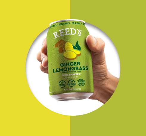 12oz 12-Pack Reed's Ginger Lemongrass Functional Soda - Organic Ginger, Adaptogen Mushroom Blend, Prebiotics - Cans