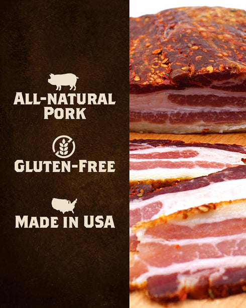 8-10 oz Fortuna's Calabrese Pancetta - Naturally Dry Cured Pork Belly with True Calabrian Hot & Sweet Pepper.
