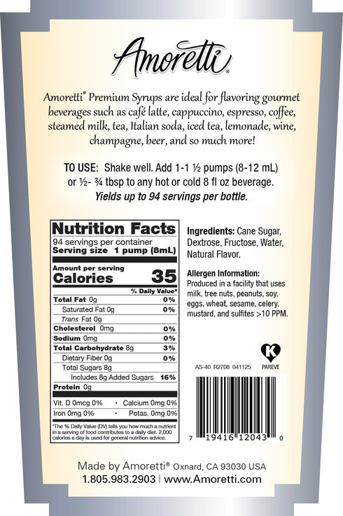 750 ml, 94 Amoretti - Pistachio Gourmet Syrup Flavor Coffees, Teas, Cocktails, & other Beverages, and Drizzle on