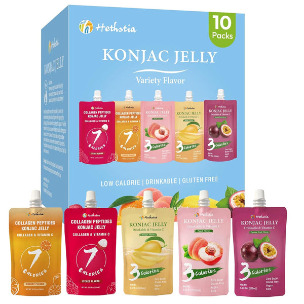 Hethstia Konjac Jelly Drinkable Pouch Variety Pack - Low Calorie, 0 Sugar,