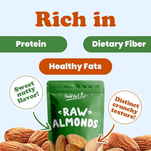 Food to Live California Almonds, 8 Ounces, Whole, Raw, Unsalted, Natural, Kosher, Vegan, Keto, Paleo