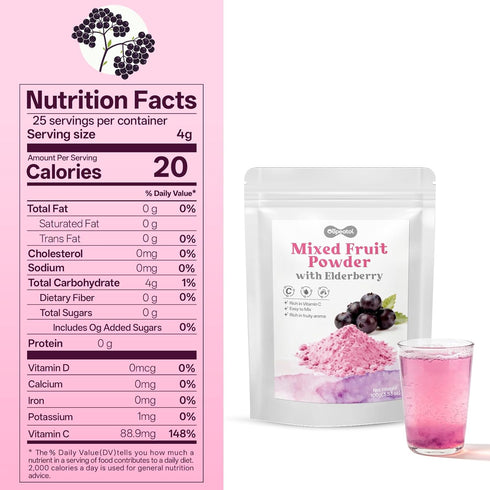 Elderberry Powder - Mixed Fruit Powder with Vitamin C, Sugar Free, No Additives Great Flavor for Drinks, Smoothie