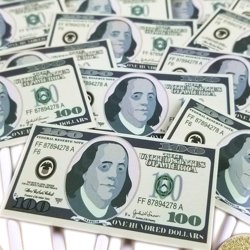 The DaPai Set Dollar Bill Theme Cake Topper & Cupcake Toppers Birthday Party Decoration Cash Dollar Sign Cake Topper