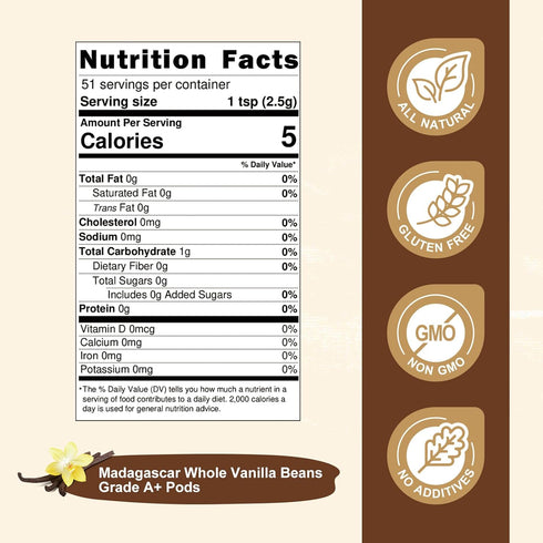 Monizen 4.5 oz, 128g Pure Madagascar Vanilla Powder A+ Grade Whole Bean Ground Fine Gourmet Madagascar Vanilla, No