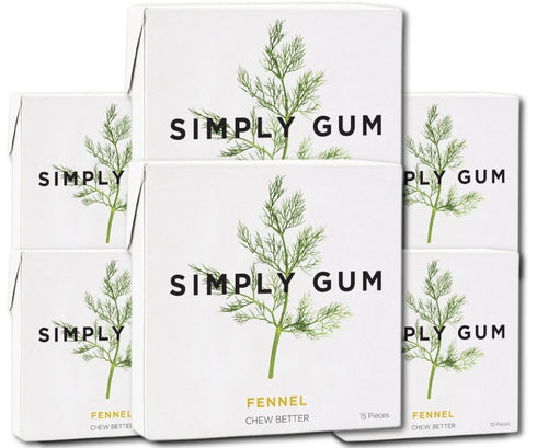 Simply Gum Fennel Plant-Based Chewing Gum Pack of Six (90 Pieces Total) Synthetic Plastic Free + Aspartame Free