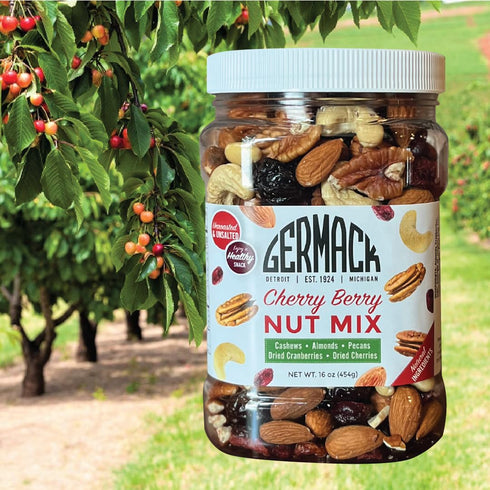 (16oz Germack Cherry Berry Nut Mix Cashews, Dried Cranberries, Michigan Dried Cherries, Almonds, and Pecans Unroasted
