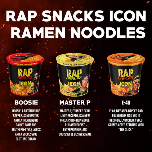 E-40-Pack 12 Rap Snacks Beef Prime Rib ICON Ramen Noodles