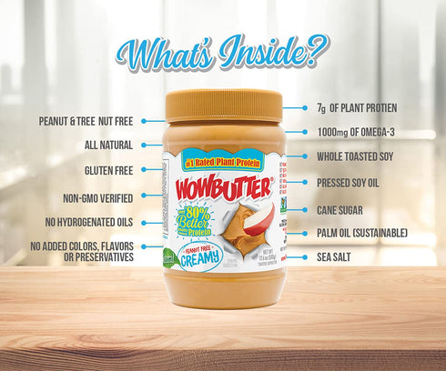 17.6 oz (Pack 6) Peanut Free Tree Nut Free Natural No Stir Spread WOWBUTTER Award Winning Vegan Plant Protein Food made