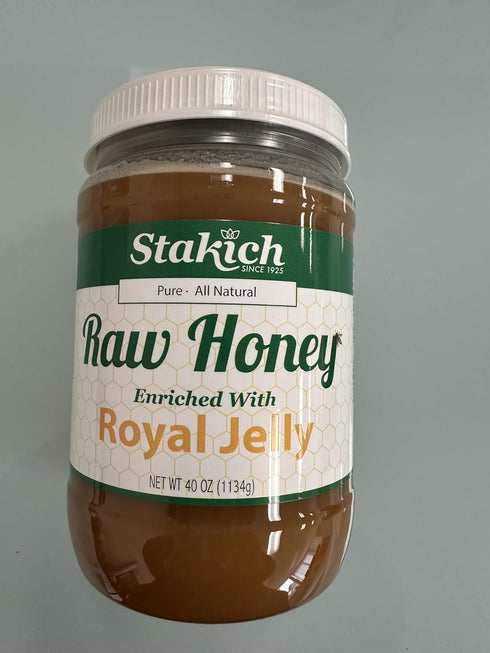 40 Stakich Royal Jelly Enriched Raw Honey - Pure, Unprocessed, Unheated - Ounce