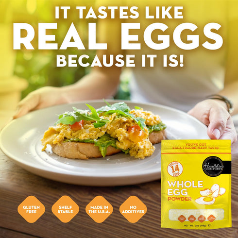 (7 oz) Healthier Comforts Whole Egg Powder | Pure Dried Whole Eggs | Pasteurized, Ready to Eat | Gluten Free, Made