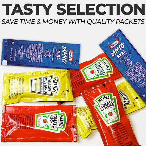 Packets Pack 150-Count 50 Packs Packets Bulk Condiment Variety - Single Serve of Each: Ketchup, Mayonnaise and Mustard