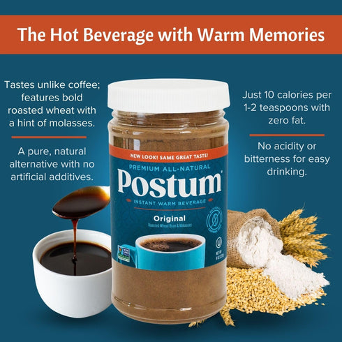 (3x8oz) Postum Coffee Substitute Original | Coffee Alternative Caffeine Free with Roasted Wheat Bran & Molasses |