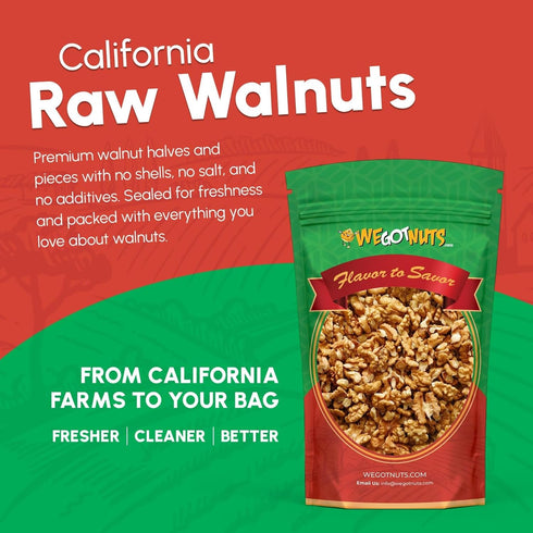 4 Package-Fresh, California Raw Walnuts- Pounds, Resealable No Shell, Unsalted-All Natural Dry Halves and Chopped