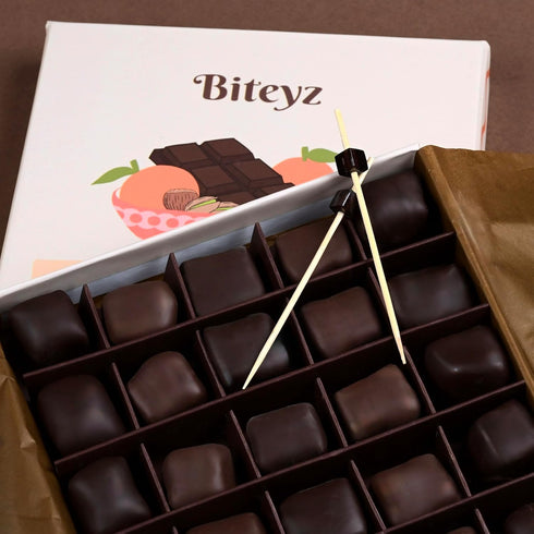 25 Biteyz Choco Turkish Delight, Vegan Candy Gift Box - Chocolate-Covered Assorted Treats with Orange, Pistachio