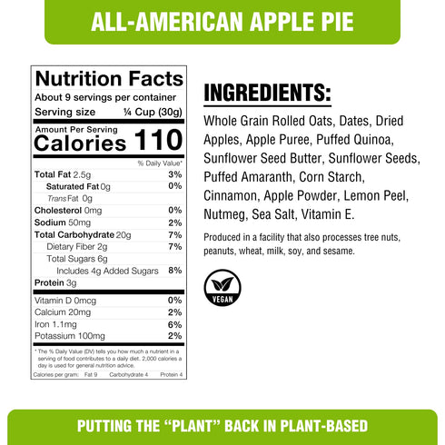 (4-Pack (9 oz PLANTSTRONG All-American Apple Pie Granola Whole Grain Oil-Free Granola with Chewy Dried Apples