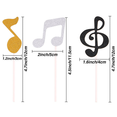 72 Pieces Glitter Music Notes Cupcake Toppers - Cake Toppers Picks for Food, Fruit, Birthday Party Decoration