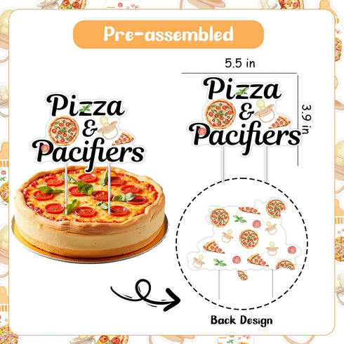 25PCS Sursurprise Pizza & Pacifiers Baby Shower Cake Topper Cupcake Toppers, Pizza Party Time Decorations Fast Food
