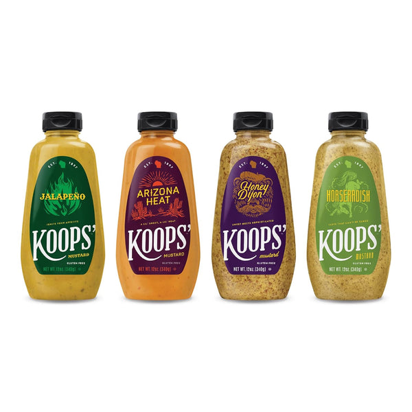 Koops' Sweet & Heat Mustard Variety Pack Jalapeno, Arizona Heat, Horseradish, &