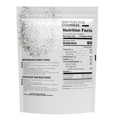3 LB, 48 oz Rice Cream Plain Jasmine White Rice Hot Rice Cereal Scoop Included - Easily Digestable Carb Source