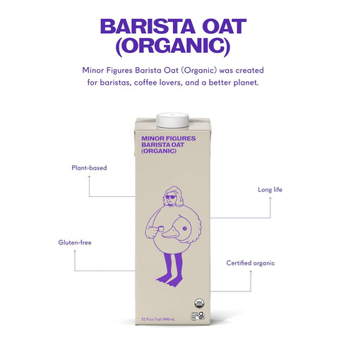 32 oz, Minor Figures Organic Barista Oat Milk, Plant-Based, Gluten-Free, fl Shelf Stable, Non-GMO, Dairy-Free, No Sugar