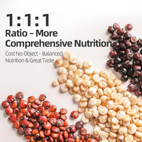 1:1:1 31.7 oz Tri-Color Quinoa, White Red Black Quinoa Grain for Salads, Bowls and Side Dishes, Blend, Jar