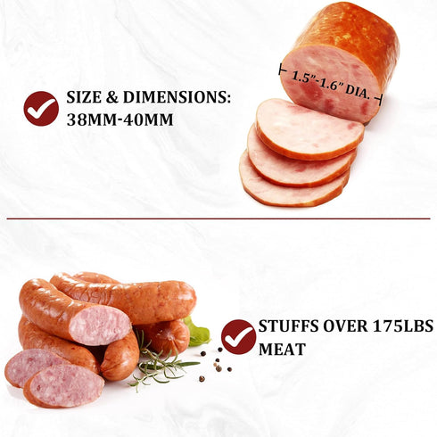 38-40mm,1.5-1.57" 175lbs Kielbasa,Chorizo,Home Pack 5 SAUSAGE CASINGS Natural Hog Casings Dia, Edible Casing for Home