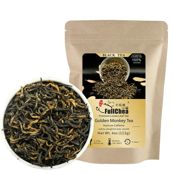FullChea Chinese Tea Golden Monkey, Fujian Black Tea Loose Leaf, Pleasant Malt and Chocolate Taste, 4oz