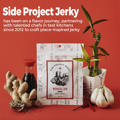 Packs 2 oz (Pack 3) Side Project Jerkys Mongolian Flavored Beef Jerky - Chef Curated Beef Jerky Snack with Sweet