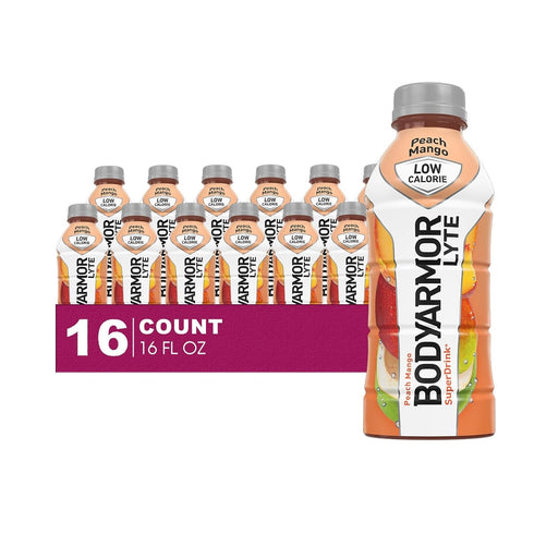 16-Pack Potassium-Packed 16 oz BodyArmor Lyte of Low Calorie Peach Mango Sports Drink Electrolytes fl Plastic Bottle