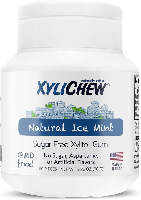 Xylichew 100% Xylitol Chewing Gum - Ice Mint, 60 Count - Non GMO, Gluten Free, Sugar Free, Natural Oral Care