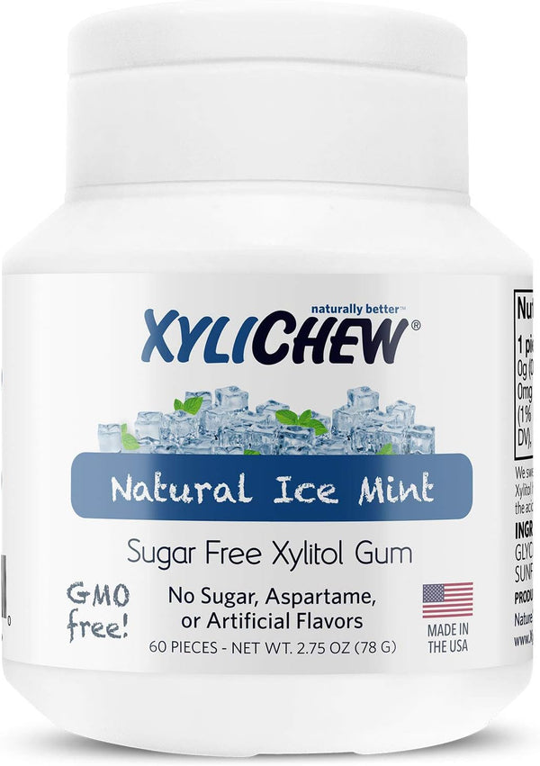 Xylichew 100% Xylitol Chewing Gum - Ice Mint, 60 Count - Non GMO, Gluten Free, Sugar Free, Natural Oral Care