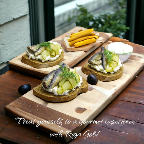 4.23 (120g) (Pack 12) Riga Gold Smoked Brisling Sardines in Olive Oil Clear Top ounces
