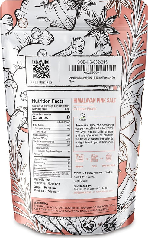 2 (32 Oz), Soeos Himalayan Pink Salt, Coarse Grain, Pound Pink Himalayan Sea Salt, Himalayan Salt Coarse Salt, Pink